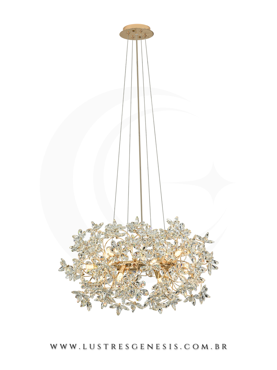 Lustre Pendente de Cristal Moderno DCD06246 Dourado G9 60x38cm, Sala de Jantar, Mesa Sala de Jantar, Quarto Casal, Sala de Estar